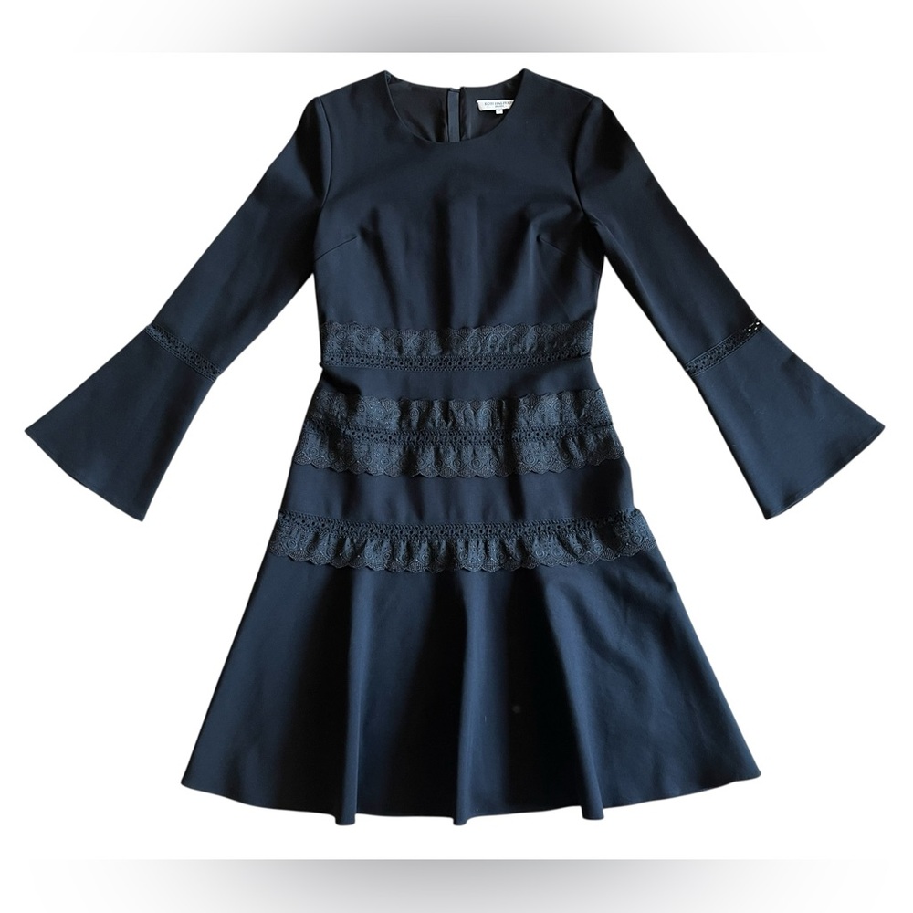 KOBI HALPERIN Preslie Black Lace Detail Bell Sleeve Cocktail Luxury Dress Sz S - Picture 2 of 11